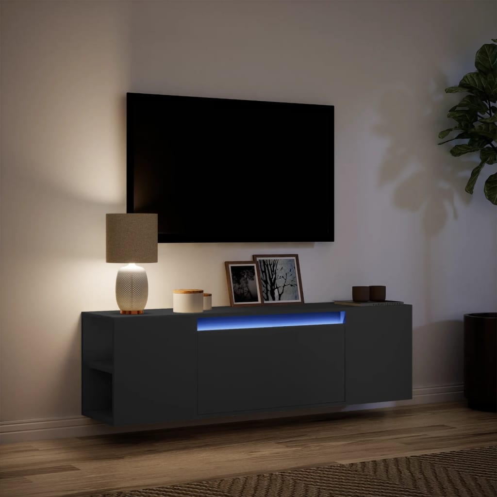 Tv-wandmeubel met LED-verlichting 135x31x39,5 cm zwart is nu te koop bij PeponiXL, paradijselijk wonen!