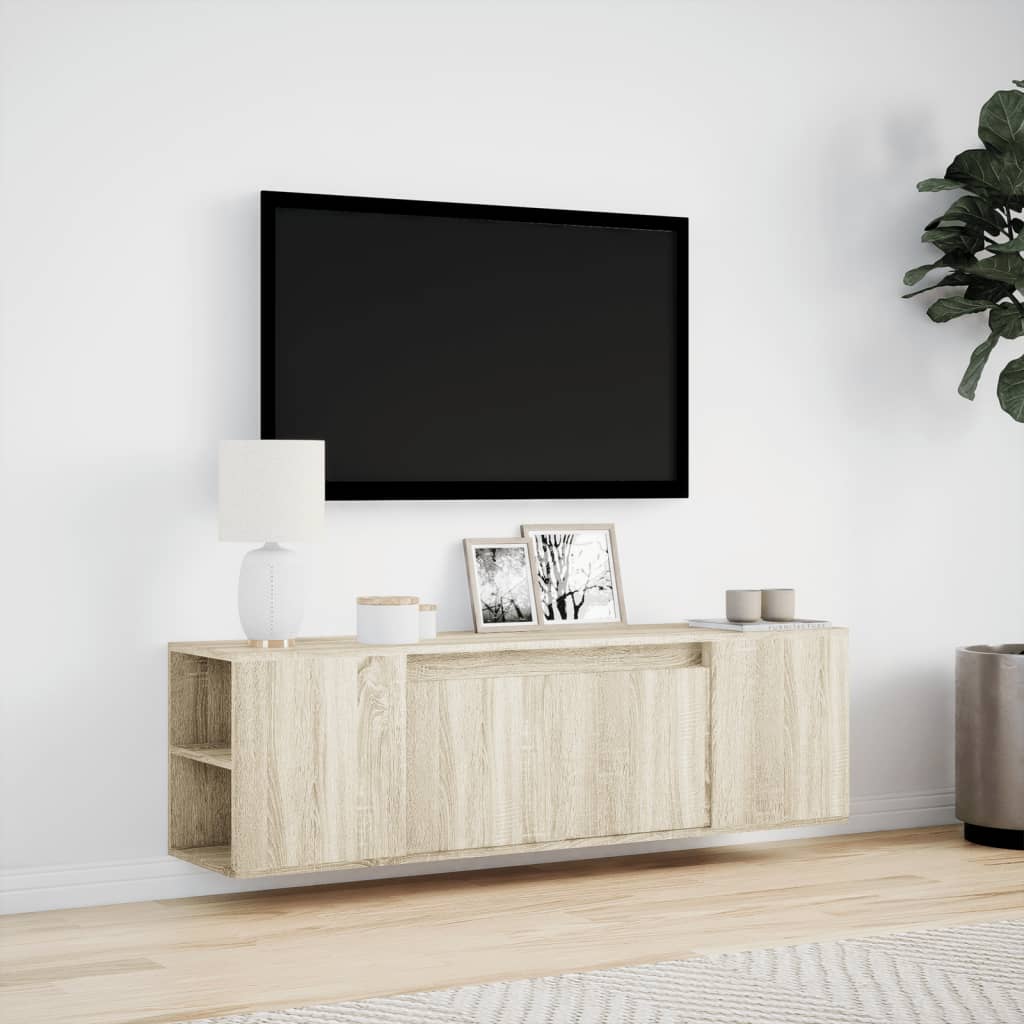 Tv-wandmeubel met LED-verlichting 135x31x39,5 cm sonoma eiken is nu te koop bij PeponiXL, paradijselijk wonen!