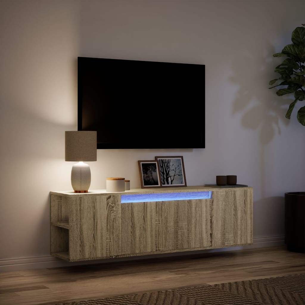 Tv-wandmeubel met LED-verlichting 135x31x39,5 cm sonoma eiken is nu te koop bij PeponiXL, paradijselijk wonen!