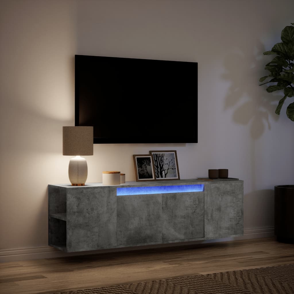 Tv-wandmeubel met LED-verlichting 135x31x39,5 cm betongrijs is nu te koop bij PeponiXL, paradijselijk wonen!