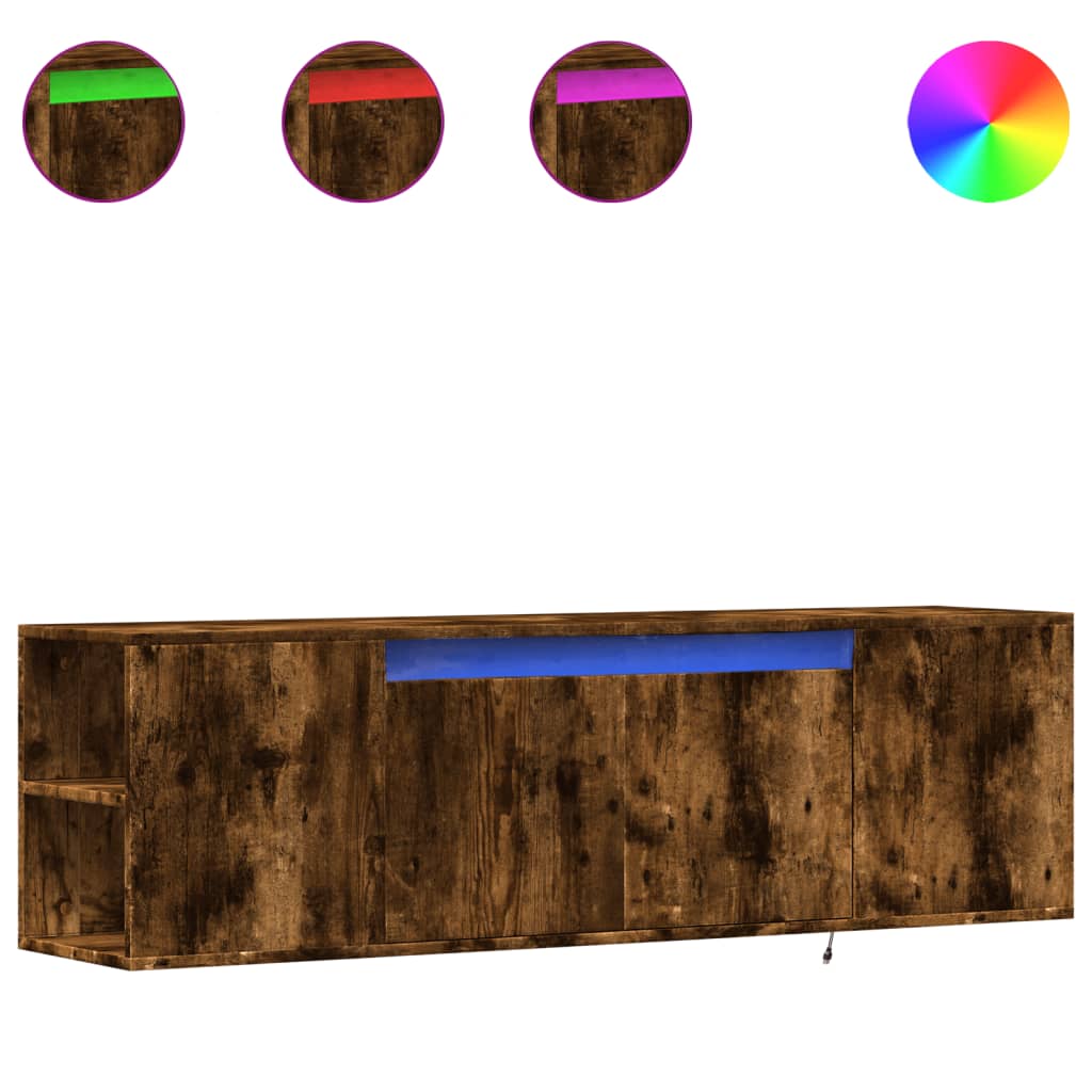 Tv-wandmeubel met LED-verlichting 135x31x39,5 cm gerookt eiken is nu te koop bij PeponiXL, paradijselijk wonen!
