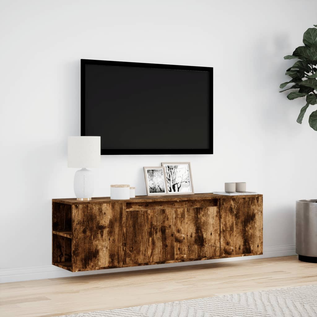 Tv-wandmeubel met LED-verlichting 135x31x39,5 cm gerookt eiken is nu te koop bij PeponiXL, paradijselijk wonen!