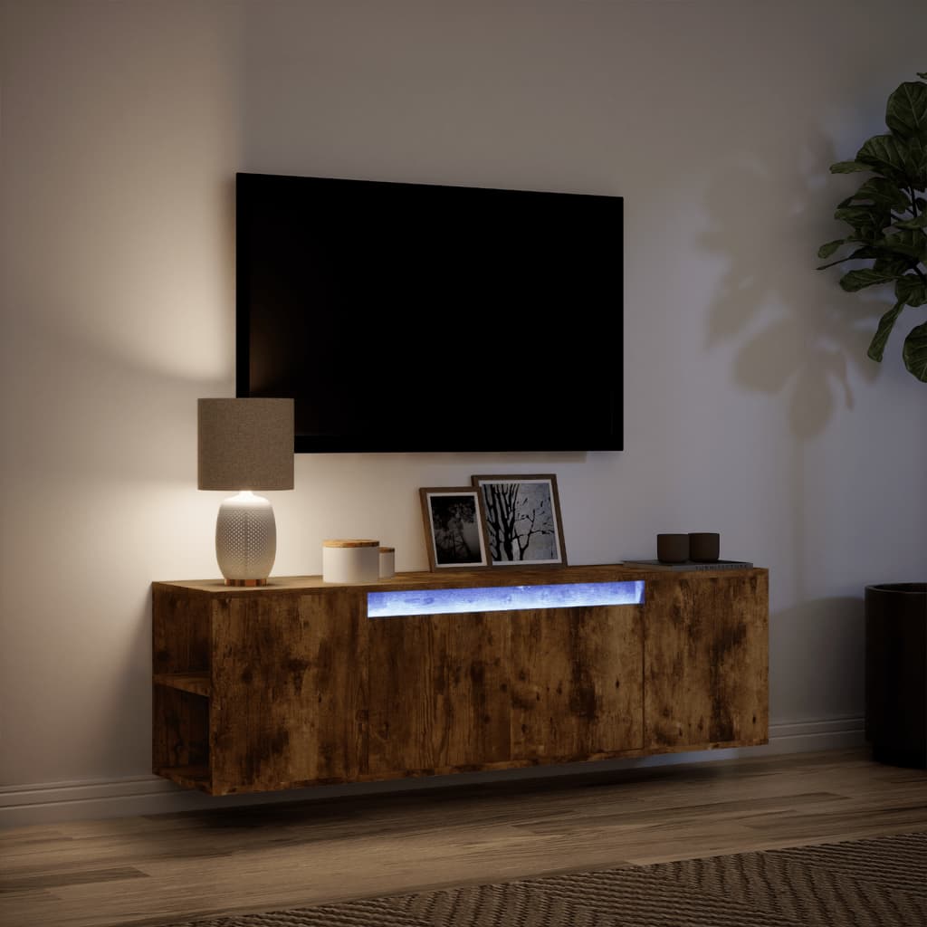 Tv-wandmeubel met LED-verlichting 135x31x39,5 cm gerookt eiken is nu te koop bij PeponiXL, paradijselijk wonen!