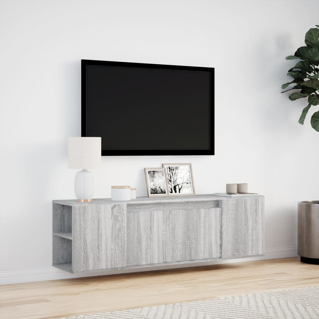 Tv-wandmeubel met LED-verlichting 135x31x39,5 cm grijs sonoma is nu te koop bij PeponiXL, paradijselijk wonen!