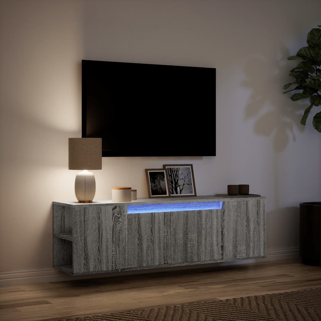 Tv-wandmeubel met LED-verlichting 135x31x39,5 cm grijs sonoma is nu te koop bij PeponiXL, paradijselijk wonen!