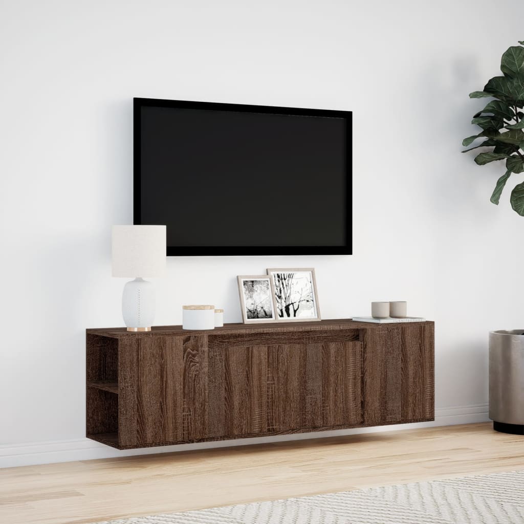 Tv-wandmeubel met LED-verlichting 135x31x39,5 cm bruin eiken is nu te koop bij PeponiXL, paradijselijk wonen!