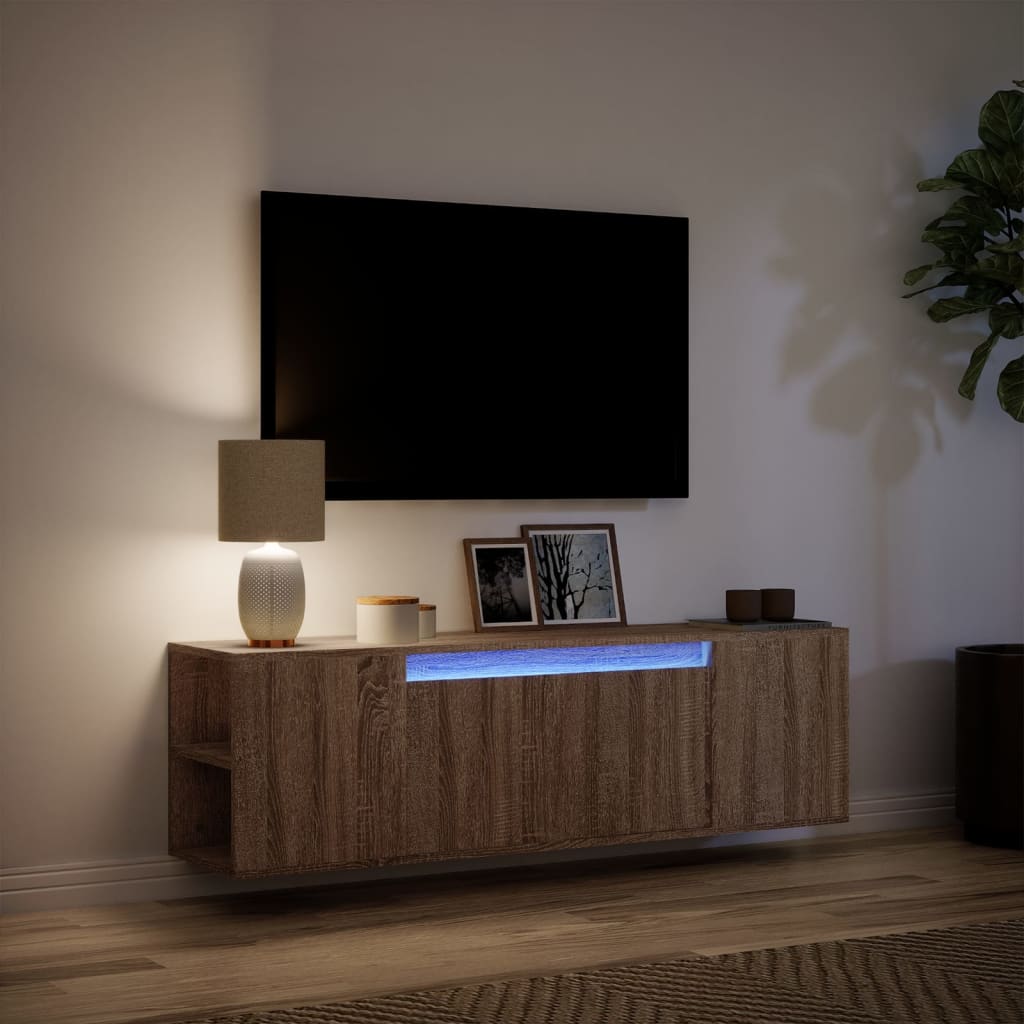 Tv-wandmeubel met LED-verlichting 135x31x39,5 cm bruin eiken is nu te koop bij PeponiXL, paradijselijk wonen!