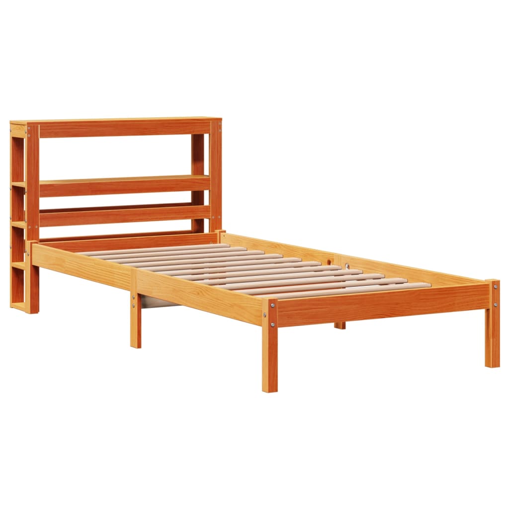 Bedframe met hoofdbord massief grenenhout wasbruin 75x190 cm is nu te koop bij PeponiXL, paradijselijk wonen!