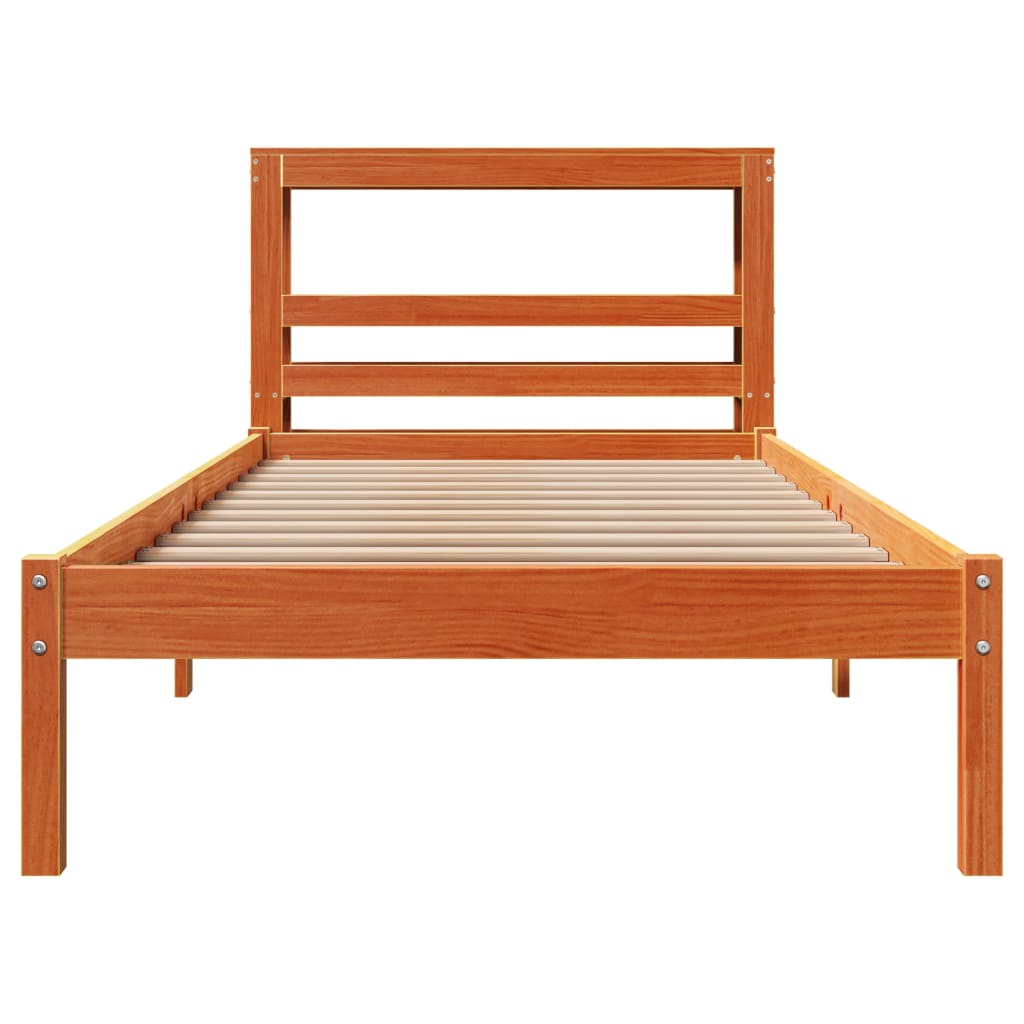 Bedframe met hoofdbord massief grenenhout wasbruin 75x190 cm is nu te koop bij PeponiXL, paradijselijk wonen!