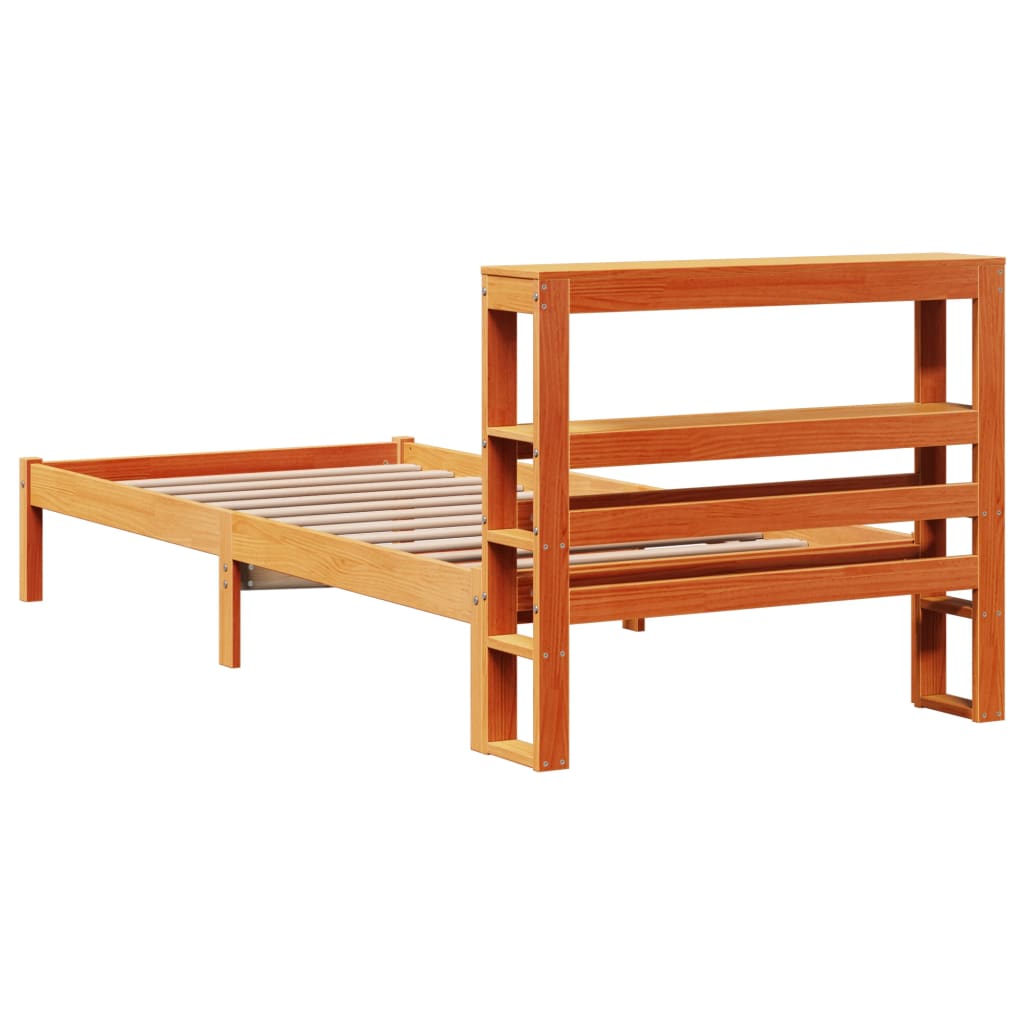 Bedframe met hoofdbord massief grenenhout wasbruin 75x190 cm is nu te koop bij PeponiXL, paradijselijk wonen!