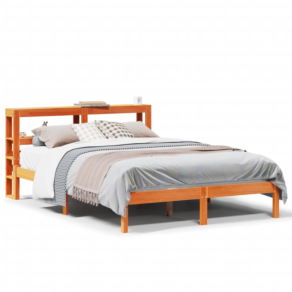 Bedframe met hoofdbord massief grenenhout wasbruin 140x190 cm is nu te koop bij PeponiXL, paradijselijk wonen!