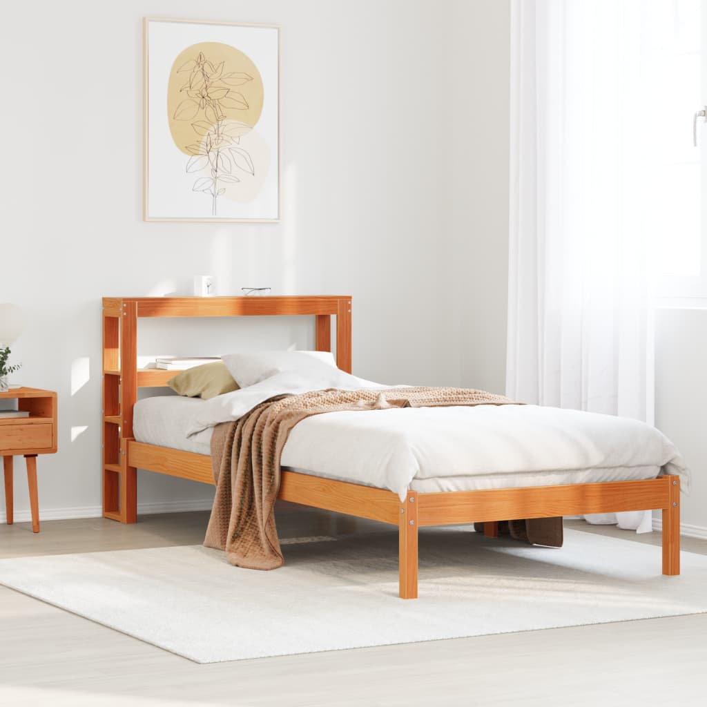 Bedframe met hoofdbord massief grenenhout wasbruin 100x200 cm is nu te koop bij PeponiXL, paradijselijk wonen!