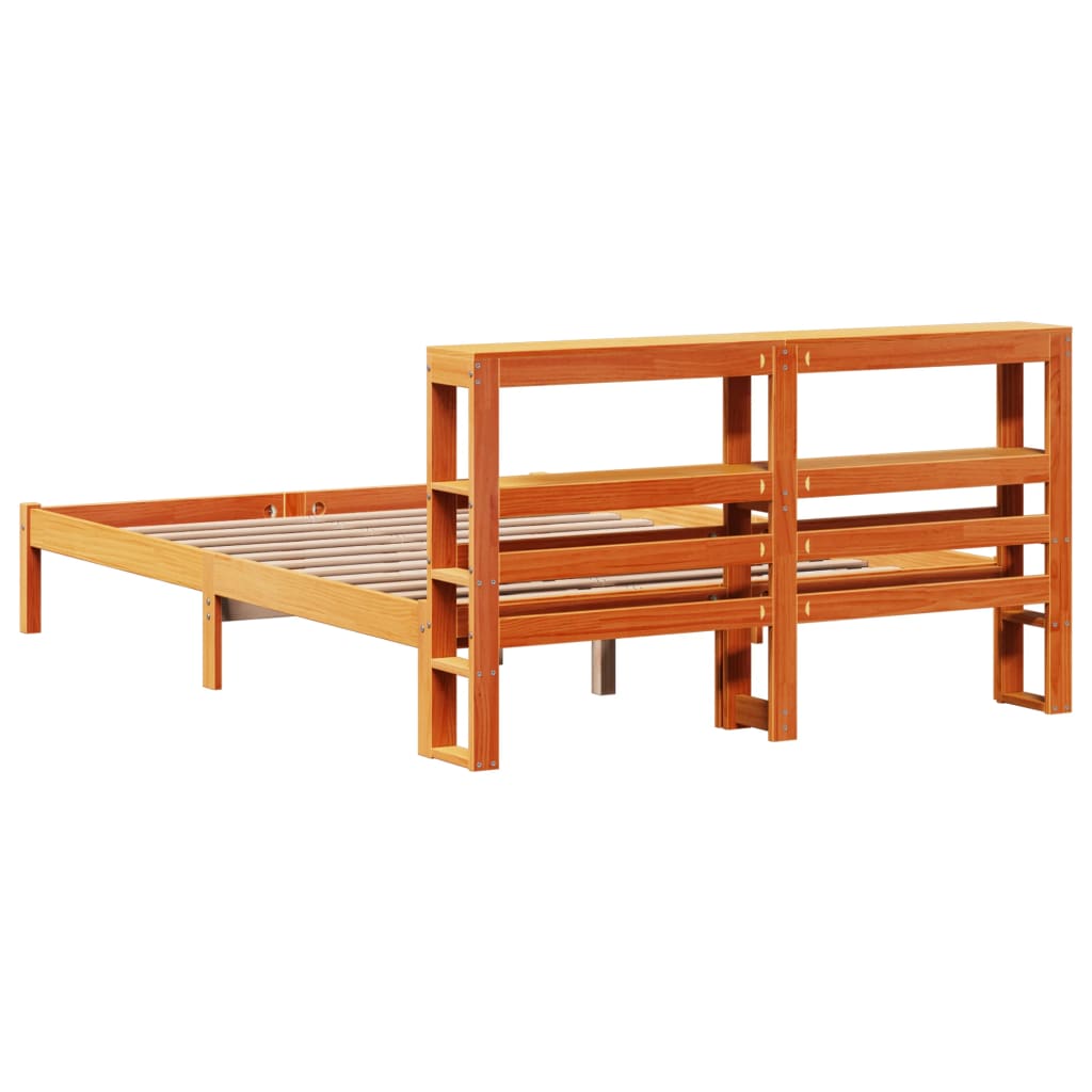 Bedframe met hoofdbord massief grenenhout wasbruin 150x200 cm is nu te koop bij PeponiXL, paradijselijk wonen!