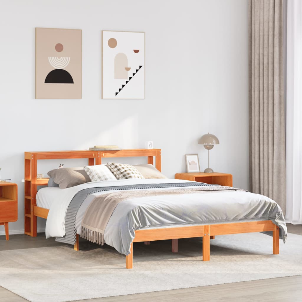 Bedframe met hoofdbord massief grenenhout wasbruin 150x200 cm is nu te koop bij PeponiXL, paradijselijk wonen!