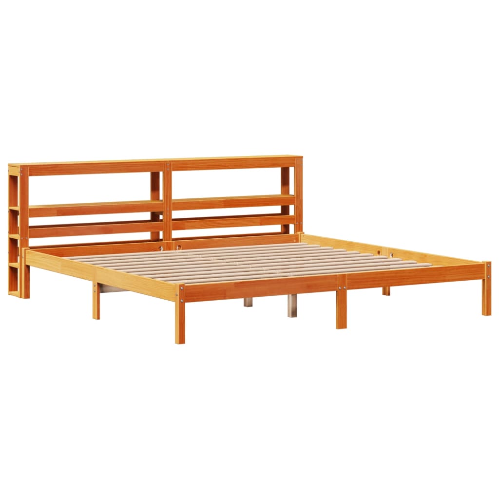 Bedframe met hoofdbord massief grenenhout wasbruin 200x200 cm is nu te koop bij PeponiXL, paradijselijk wonen!