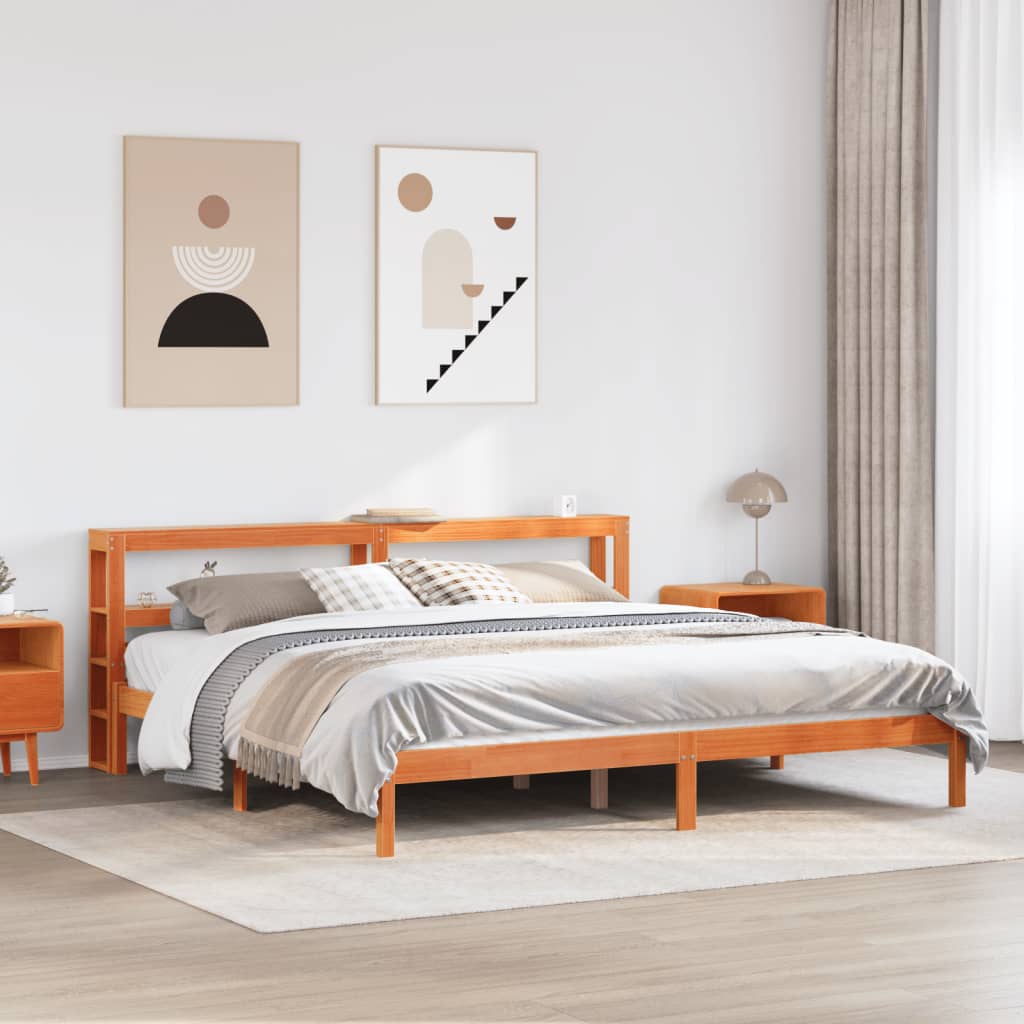 Bedframe met hoofdbord massief grenenhout wasbruin 200x200 cm is nu te koop bij PeponiXL, paradijselijk wonen!