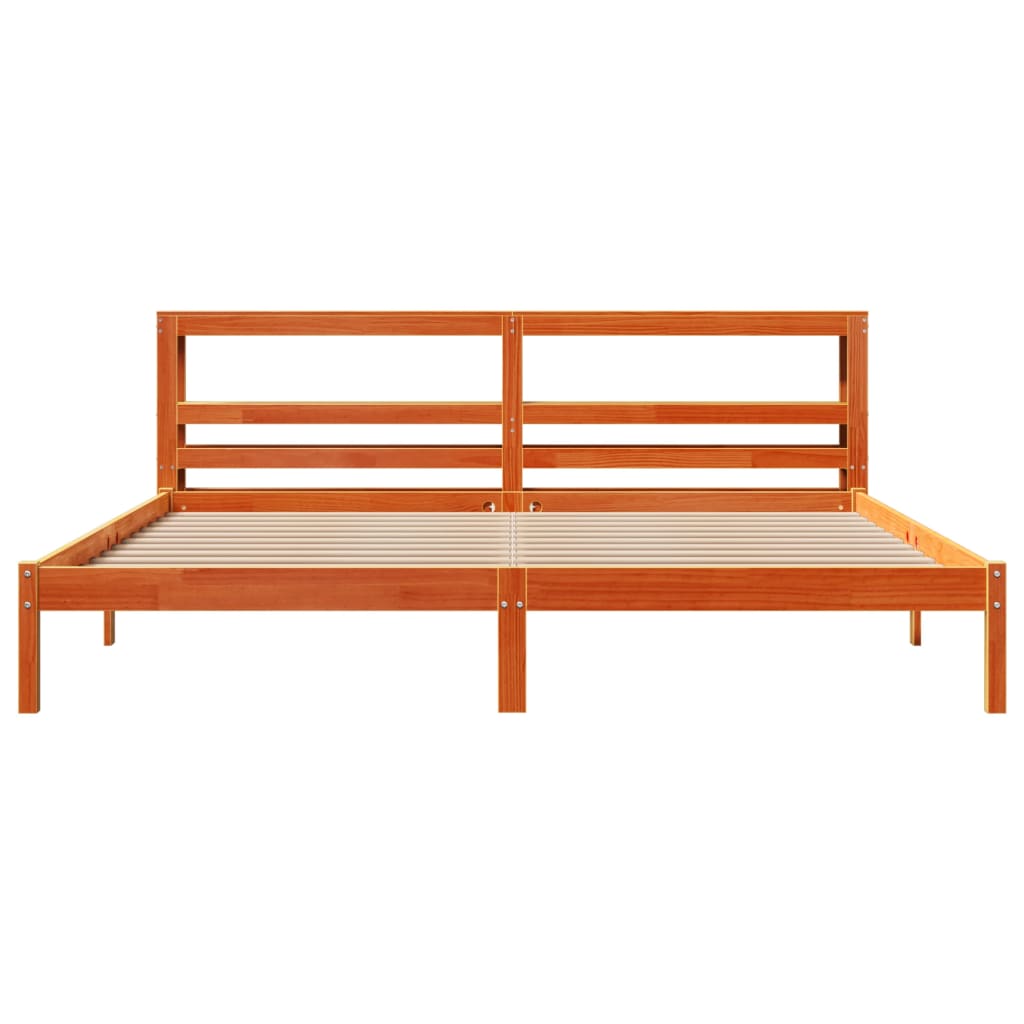 Bedframe met hoofdbord massief grenenhout wasbruin 200x200 cm is nu te koop bij PeponiXL, paradijselijk wonen!