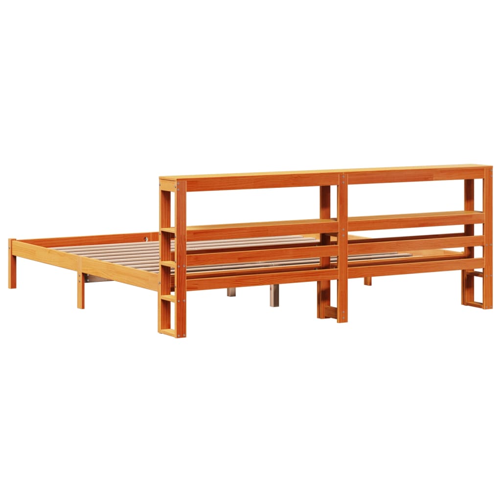 Bedframe met hoofdbord massief grenenhout wasbruin 200x200 cm is nu te koop bij PeponiXL, paradijselijk wonen!