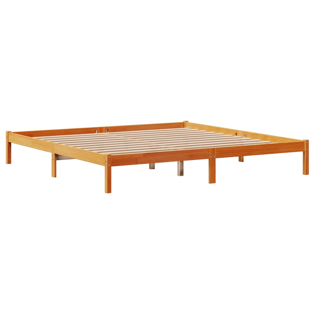 Bedframe met hoofdbord massief grenenhout wasbruin 200x200 cm is nu te koop bij PeponiXL, paradijselijk wonen!