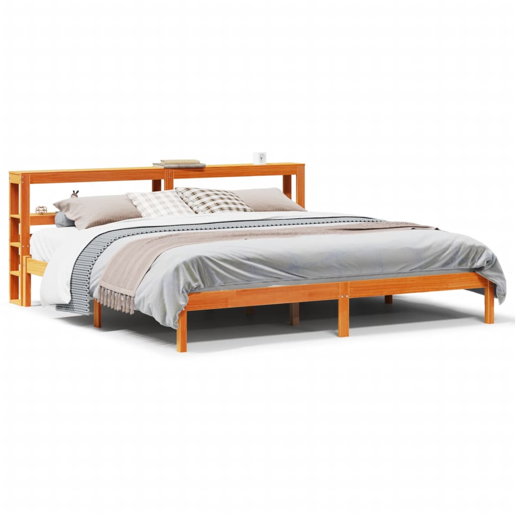 Bedframe met hoofdbord massief grenenhout wasbruin 200x200 cm is nu te koop bij PeponiXL, paradijselijk wonen!