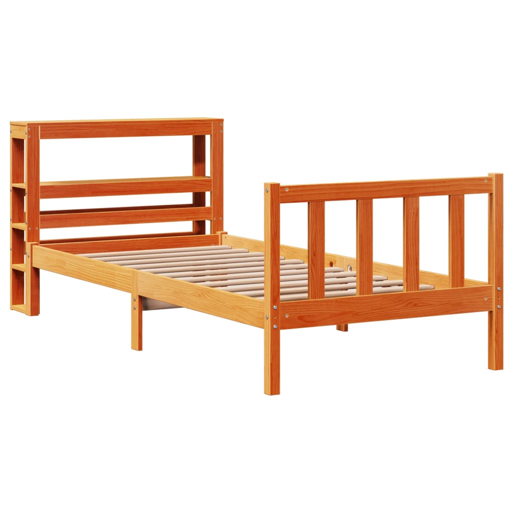 Bedframe met hoofdbord massief grenenhout wasbruin 100x200 cm is nu te koop bij PeponiXL, paradijselijk wonen!