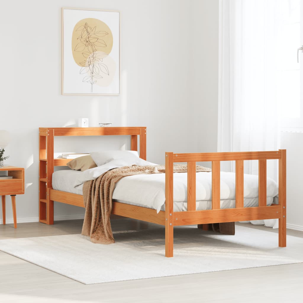 Bedframe met hoofdbord massief grenenhout wasbruin 100x200 cm is nu te koop bij PeponiXL, paradijselijk wonen!
