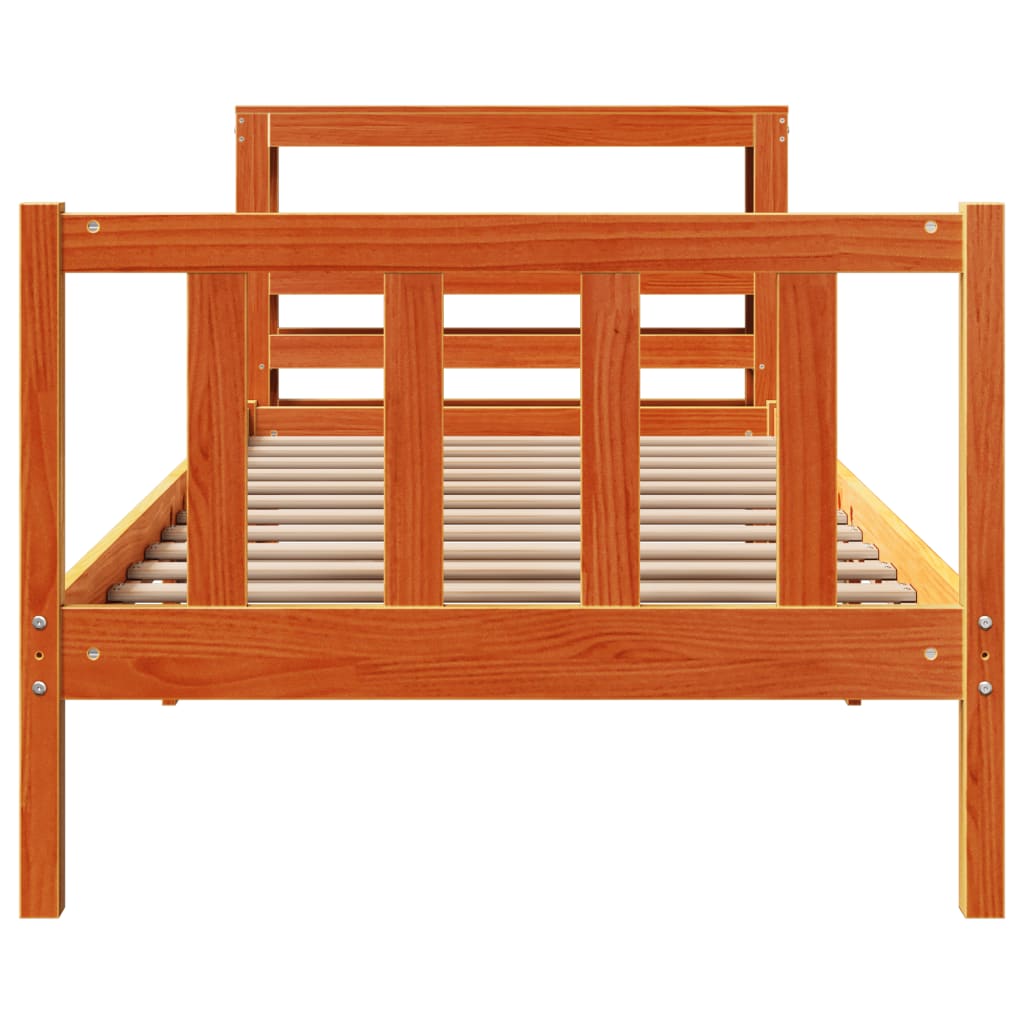 Bedframe met hoofdbord massief grenenhout wasbruin 100x200 cm is nu te koop bij PeponiXL, paradijselijk wonen!