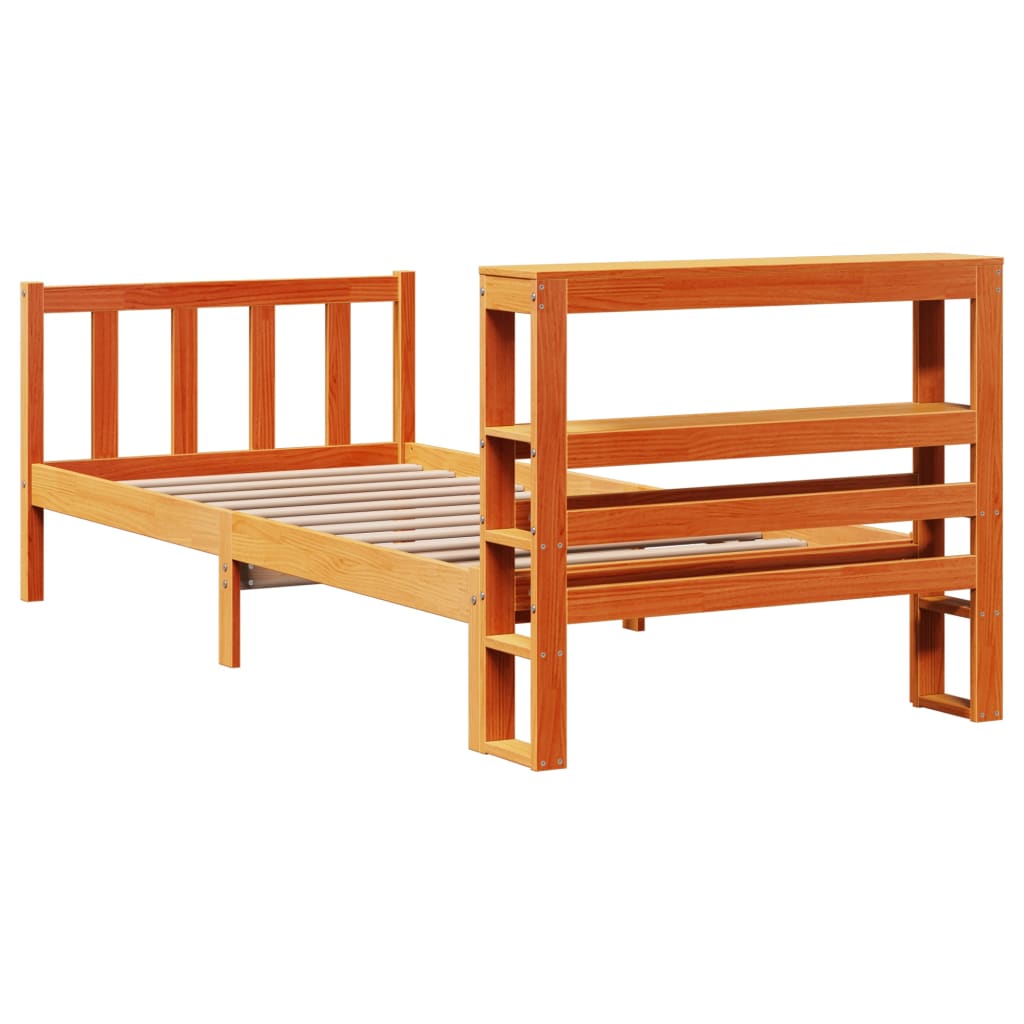 Bedframe met hoofdbord massief grenenhout wasbruin 100x200 cm is nu te koop bij PeponiXL, paradijselijk wonen!