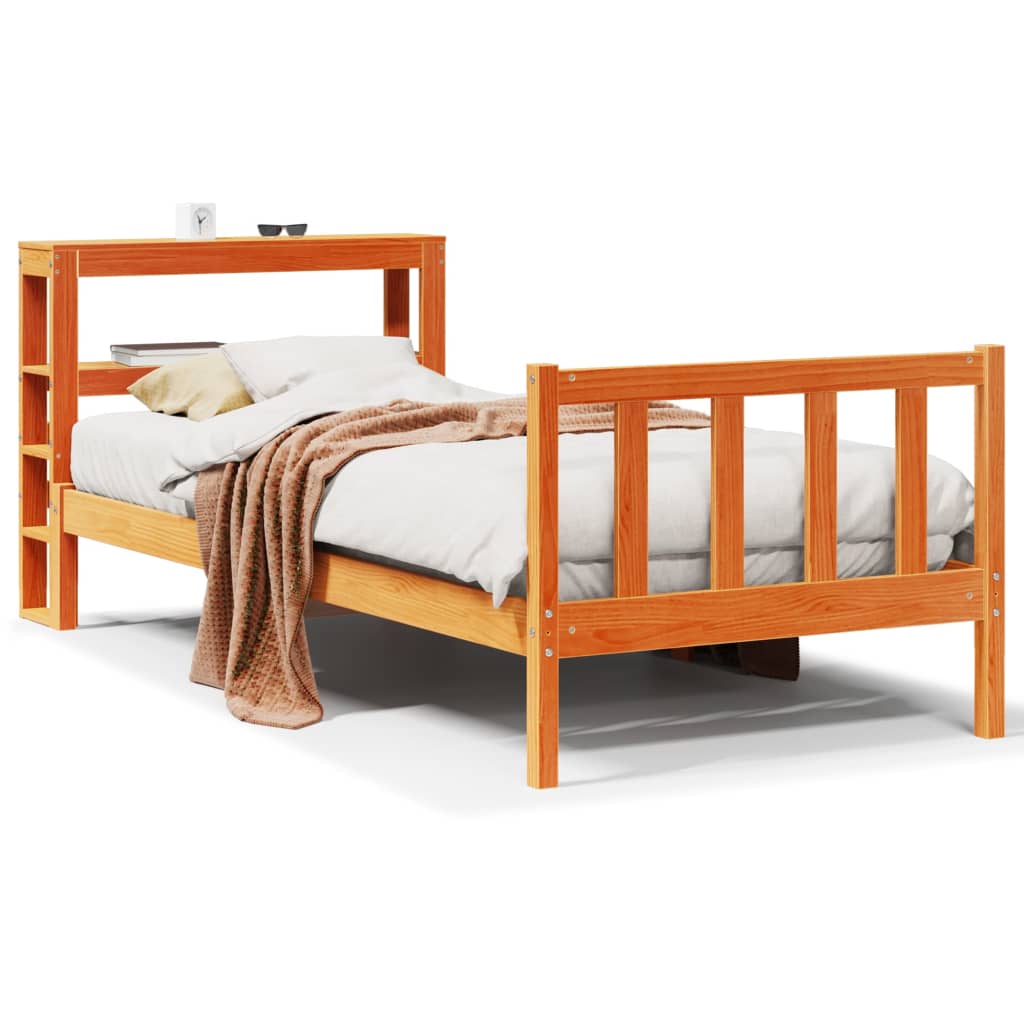 Bedframe met hoofdbord massief grenenhout wasbruin 100x200 cm is nu te koop bij PeponiXL, paradijselijk wonen!