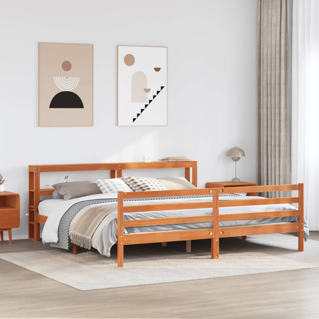 Bedframe zonder matras massief grenenhout wasbruin 200x200 cm is nu te koop bij PeponiXL, paradijselijk wonen!