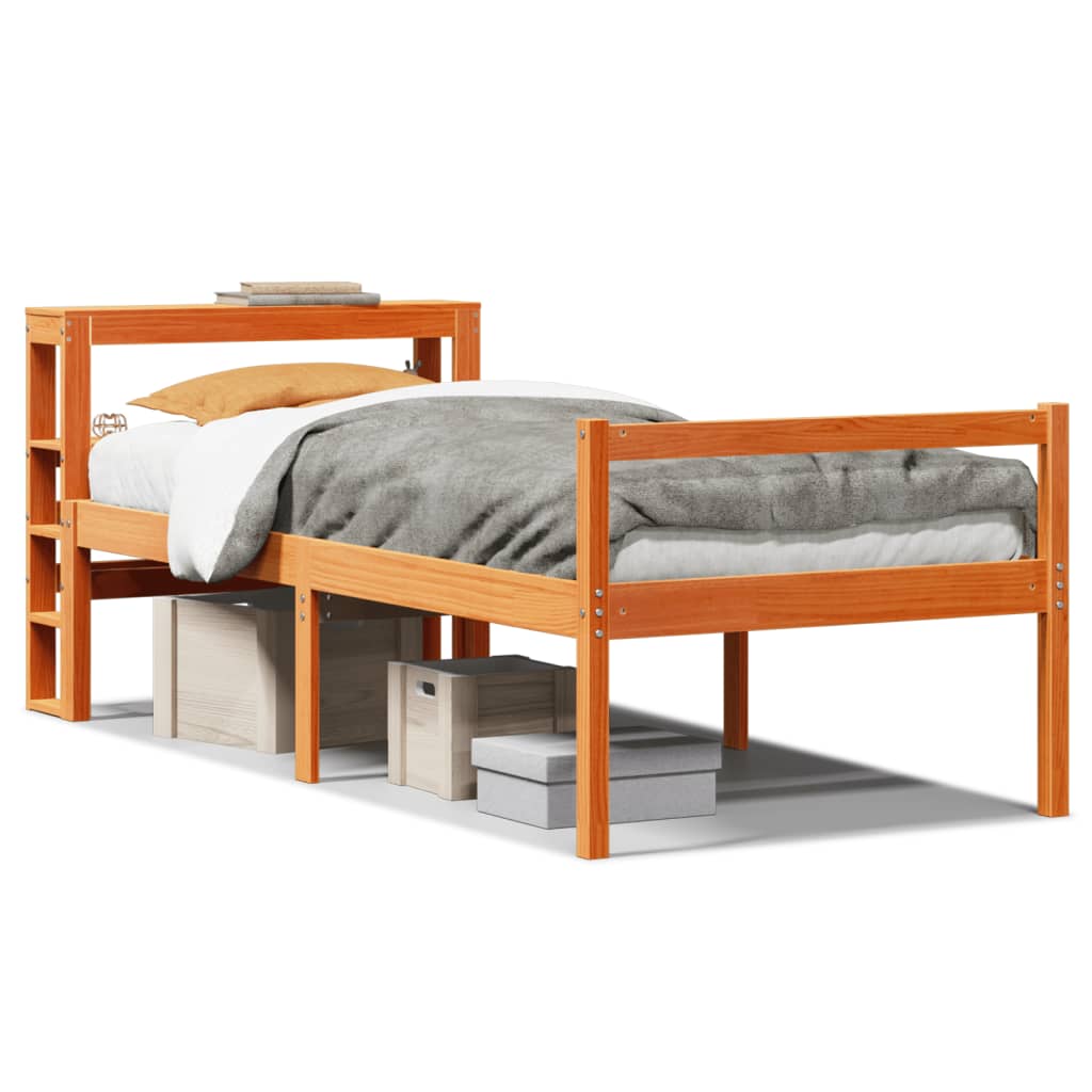 Bedframe met hoofdbord massief grenenhout wasbruin 75x190 cm is nu te koop bij PeponiXL, paradijselijk wonen!