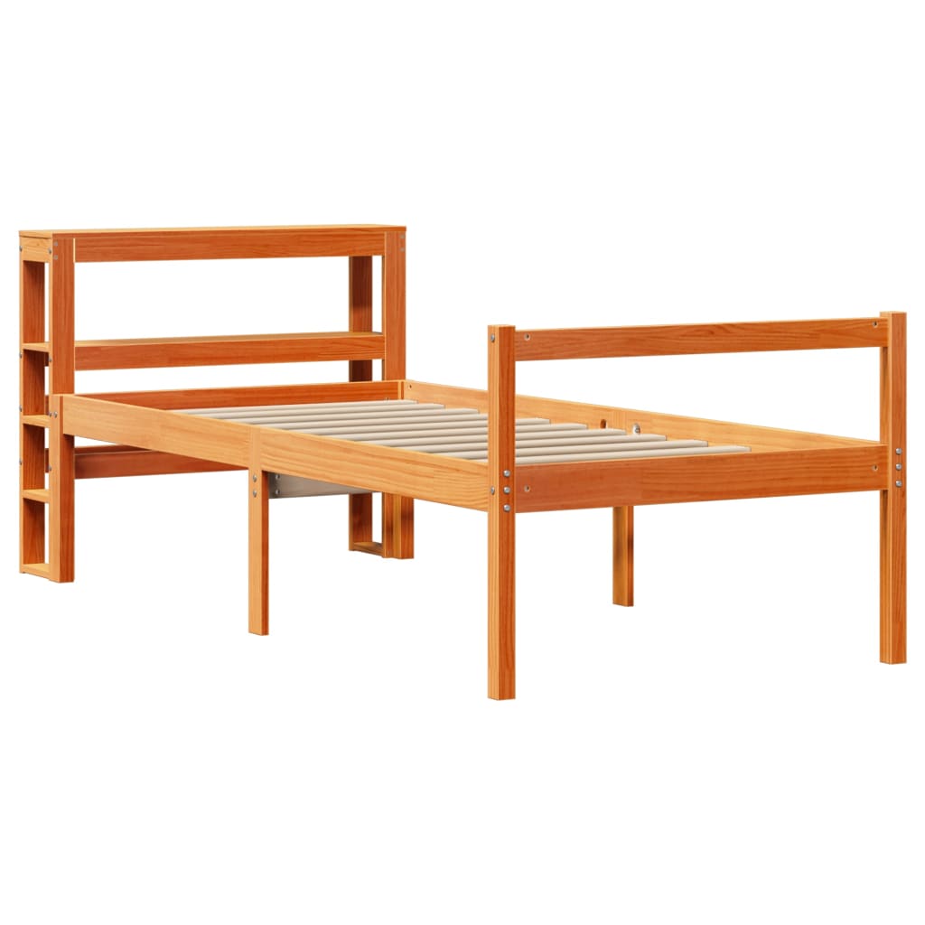 Bedframe met hoofdbord massief grenenhout wasbruin 75x190 cm is nu te koop bij PeponiXL, paradijselijk wonen!