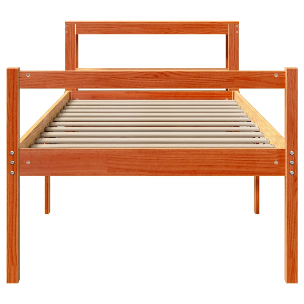Bedframe met hoofdbord massief grenenhout wasbruin 75x190 cm is nu te koop bij PeponiXL, paradijselijk wonen!