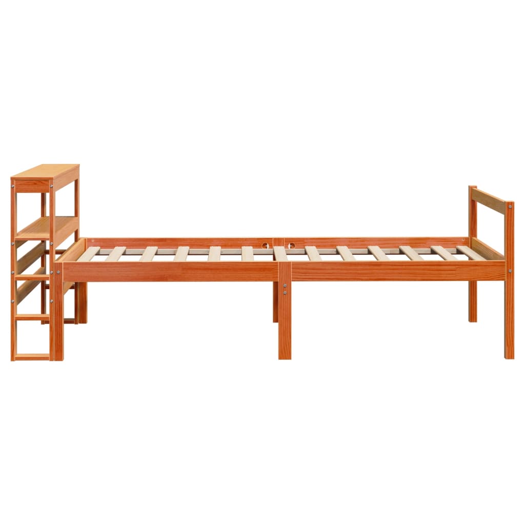Bedframe met hoofdbord massief grenenhout wasbruin 75x190 cm is nu te koop bij PeponiXL, paradijselijk wonen!