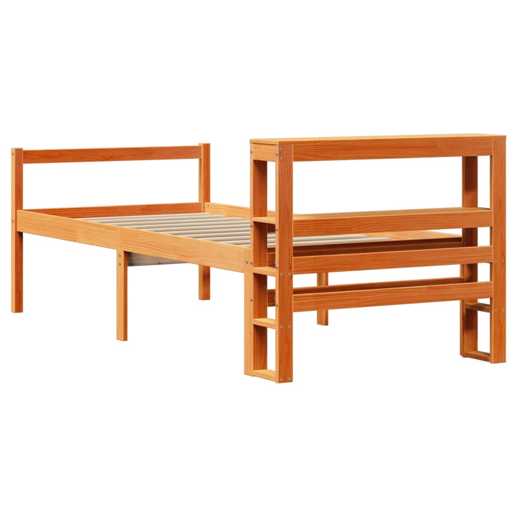 Bedframe met hoofdbord massief grenenhout wasbruin 75x190 cm is nu te koop bij PeponiXL, paradijselijk wonen!