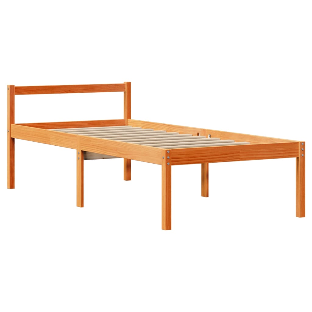Bedframe met hoofdbord massief grenenhout wasbruin 75x190 cm is nu te koop bij PeponiXL, paradijselijk wonen!