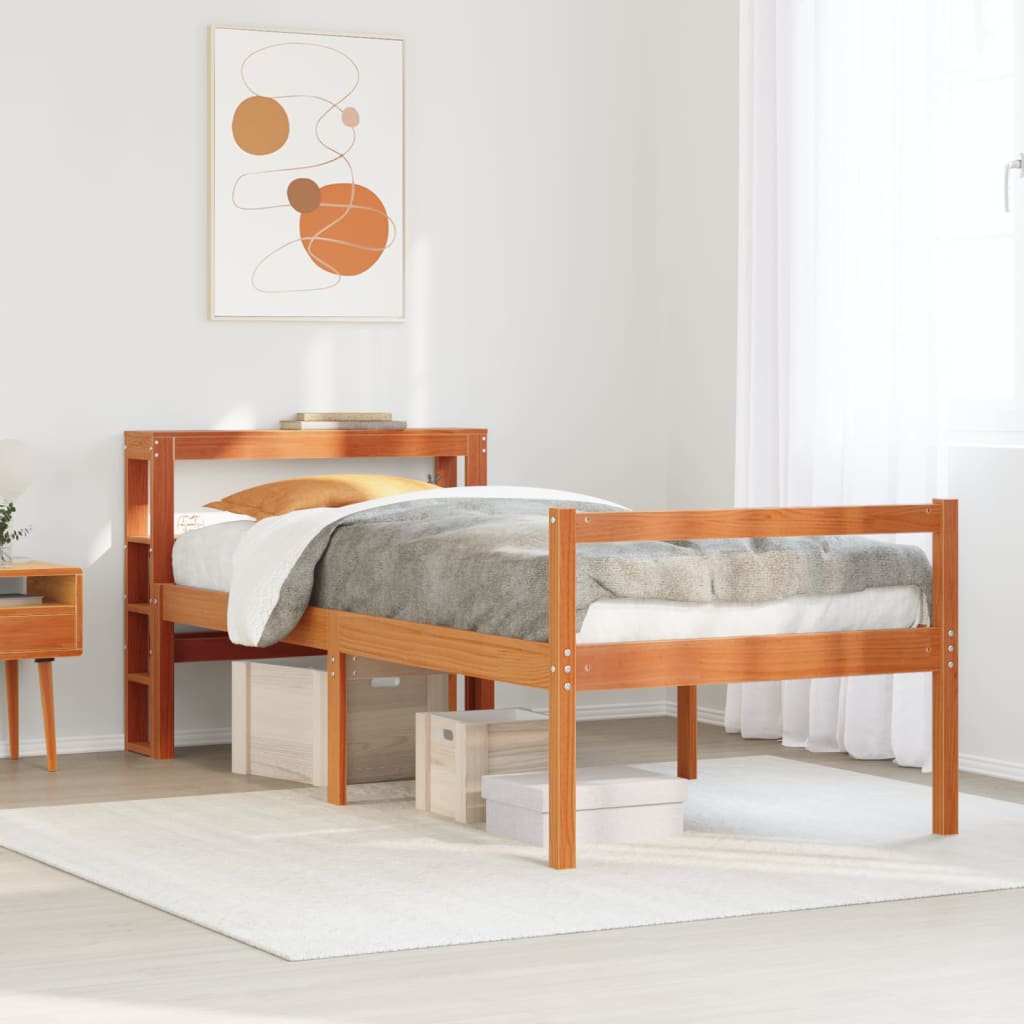 Bedframe met hoofdbord massief grenenhout wasbruin 75x190 cm is nu te koop bij PeponiXL, paradijselijk wonen!