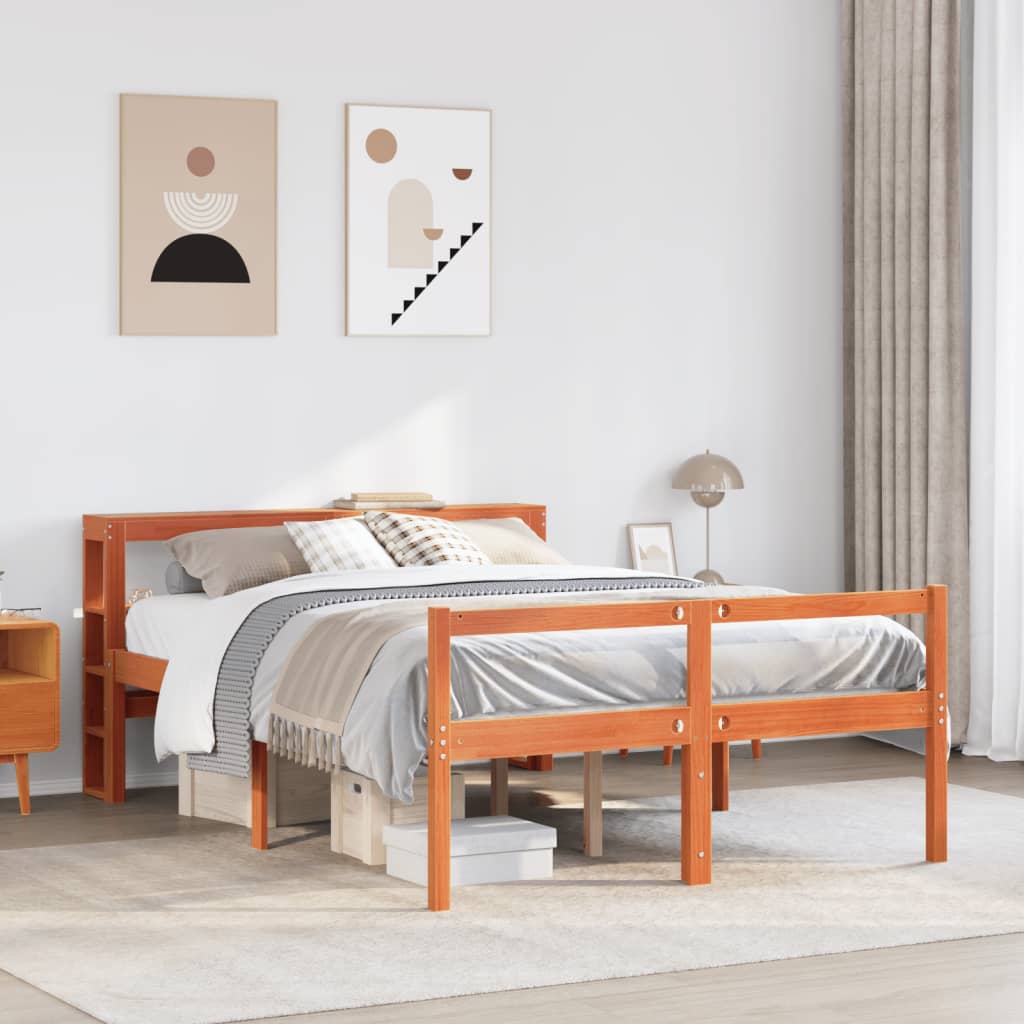 Bedframe met hoofdbord massief grenenhout wasbruin 135x190 cm is nu te koop bij PeponiXL, paradijselijk wonen!