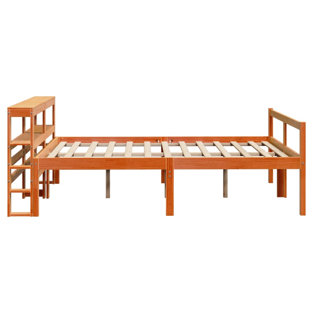 Bedframe met hoofdbord massief grenenhout wasbruin 135x190 cm is nu te koop bij PeponiXL, paradijselijk wonen!