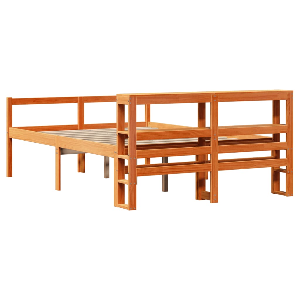 Bedframe met hoofdbord massief grenenhout wasbruin 135x190 cm is nu te koop bij PeponiXL, paradijselijk wonen!