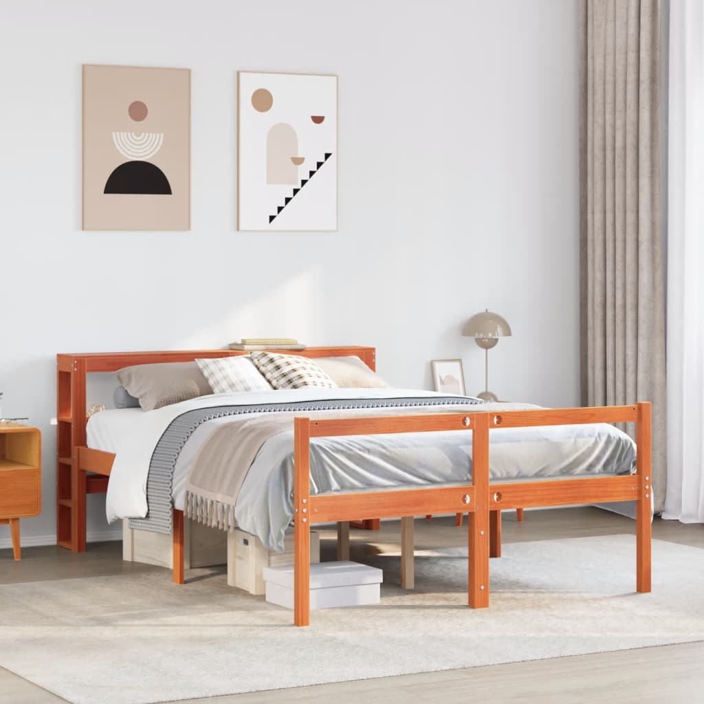 Bedframe met hoofdbord massief grenenhout wasbruin 120x200 cm is nu te koop bij PeponiXL, paradijselijk wonen!