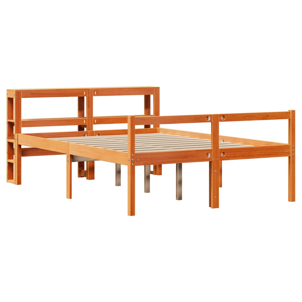 Bedframe met hoofdbord massief grenenhout wasbruin 160x200 cm is nu te koop bij PeponiXL, paradijselijk wonen!