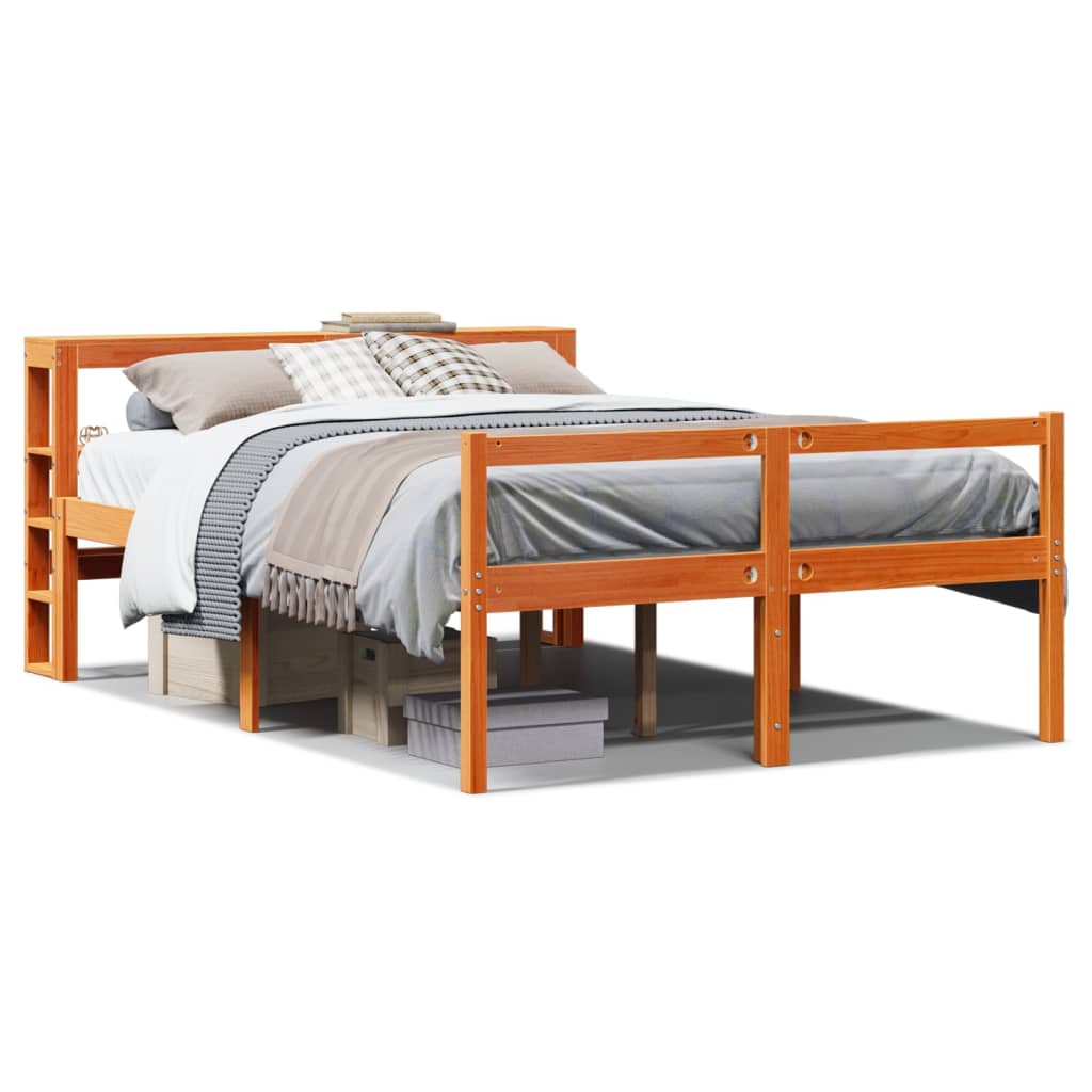 Bedframe met hoofdbord massief grenenhout wasbruin 160x200 cm is nu te koop bij PeponiXL, paradijselijk wonen!