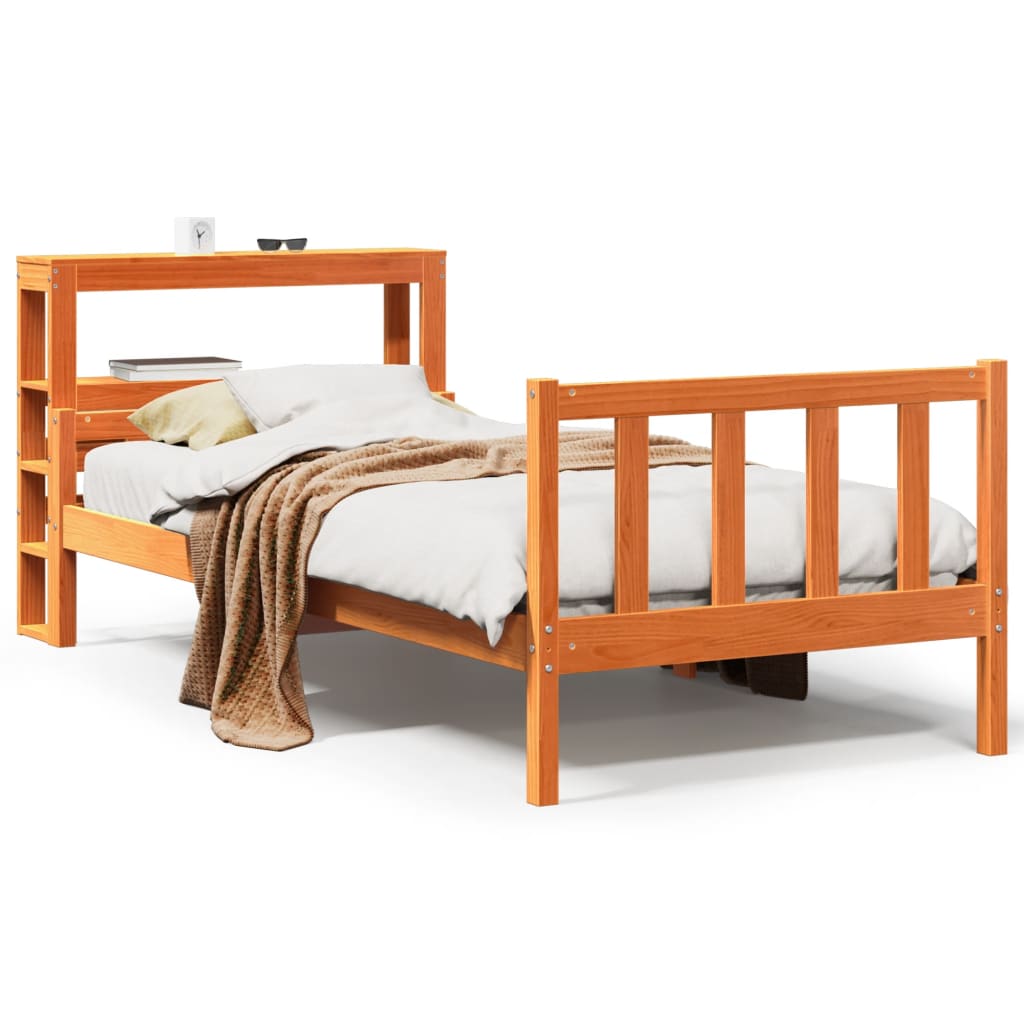 Bedframe met hoofdbord massief grenenhout wasbruin 75x190 cm is nu te koop bij PeponiXL, paradijselijk wonen!