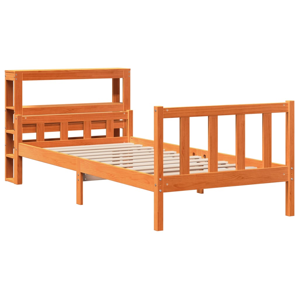 Bedframe met hoofdbord massief grenenhout wasbruin 75x190 cm is nu te koop bij PeponiXL, paradijselijk wonen!