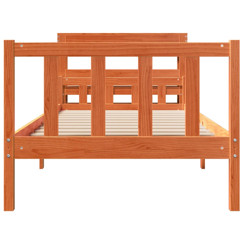 Bedframe met hoofdbord massief grenenhout wasbruin 75x190 cm is nu te koop bij PeponiXL, paradijselijk wonen!