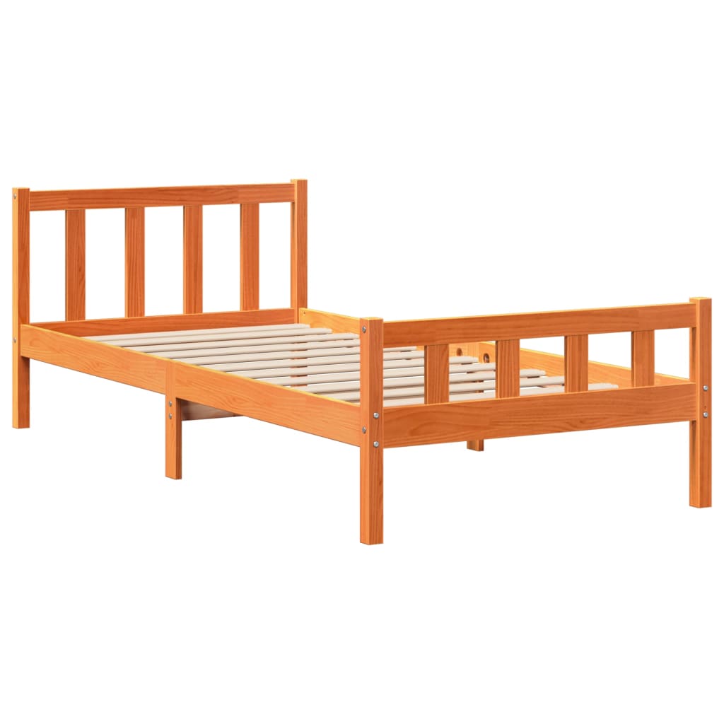 Bedframe met hoofdbord massief grenenhout wasbruin 75x190 cm is nu te koop bij PeponiXL, paradijselijk wonen!