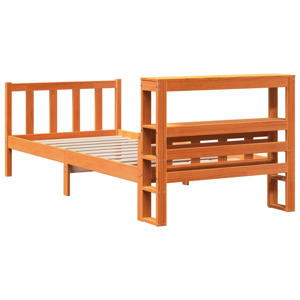 Bedframe met hoofdbord massief grenenhout wasbruin 75x190 cm is nu te koop bij PeponiXL, paradijselijk wonen!