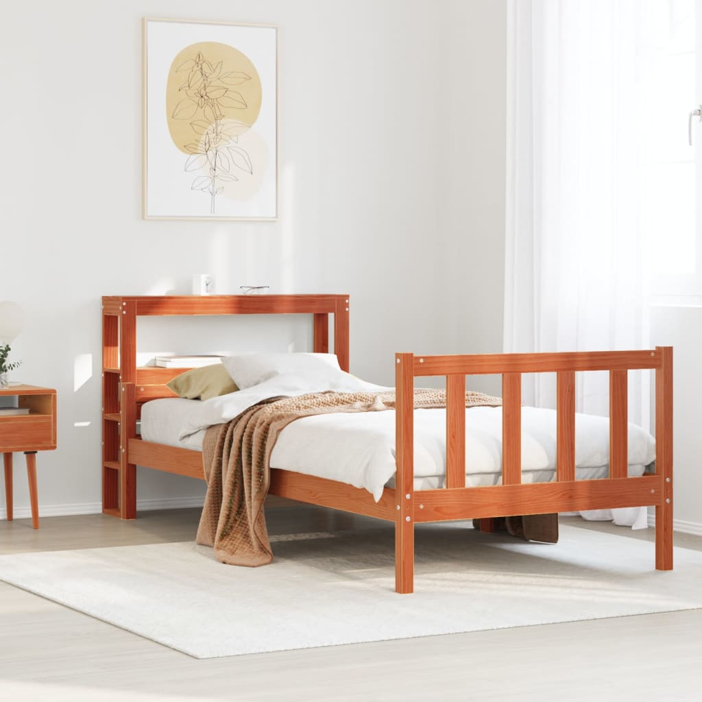 Bedframe met hoofdbord massief grenenhout wasbruin 75x190 cm is nu te koop bij PeponiXL, paradijselijk wonen!