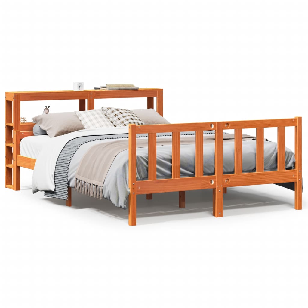 Bedframe met hoofdbord massief grenenhout wasbruin 150x200 cm is nu te koop bij PeponiXL, paradijselijk wonen!